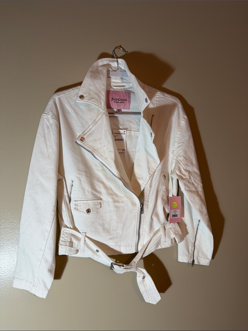 Juicy Couture White Women's Belted Moto Jacket